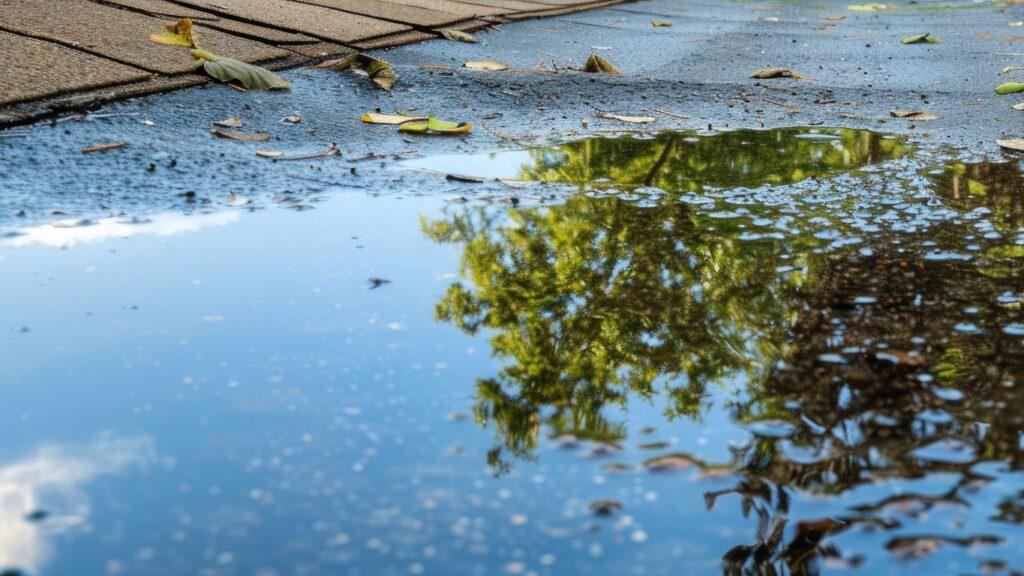 A roof with standing water
